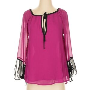 PJK Patterson J. Kincaid women's elegant sheer blouse bell sleeve pink black XS